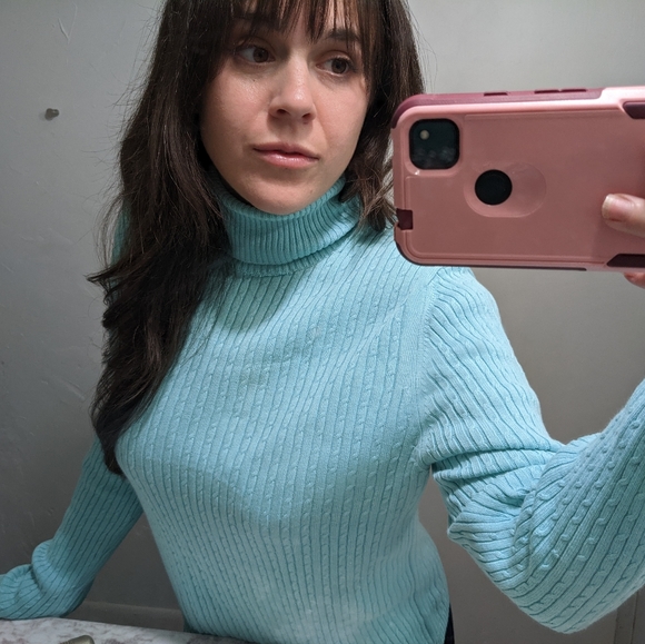 Gorgeous Vintage blue Cable Knit Turtleneck Sweater Med - Picture 4 of 5